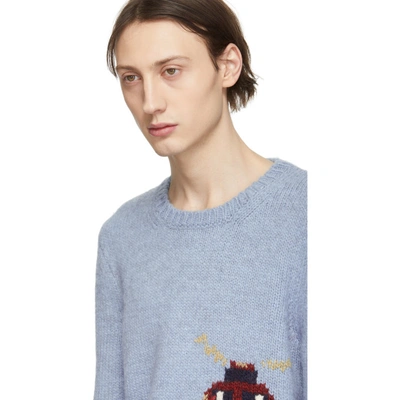 Shop Saint Laurent Blue Jacquard Robot Sweater In 4202blumult