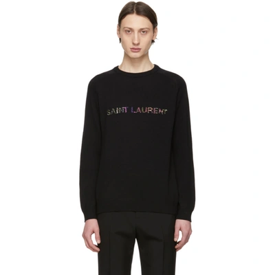 Shop Saint Laurent Black Sequin Logo Sweater In 1051blkmult