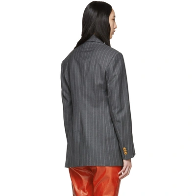 Shop Versace Grey Pinstripe Double-breasted Blazer In A5600 Grey