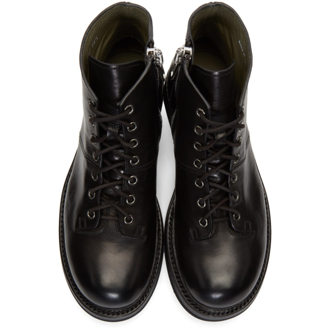 Rick Owens Monkey Boot Combat Boots In Black Leather In 09 Black | ModeSens