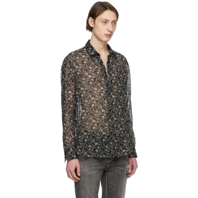 Shop Saint Laurent Black And Off-white Wool Sheer Shirt In 1095noircra