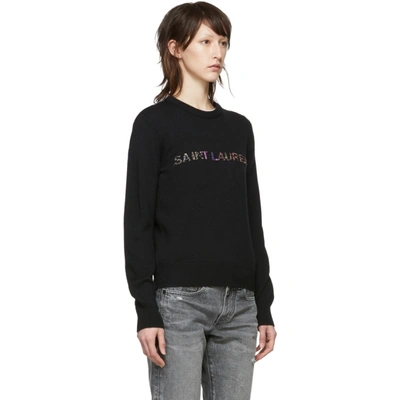 Shop Saint Laurent Black Sequin Logo Sweater In 1051 Black