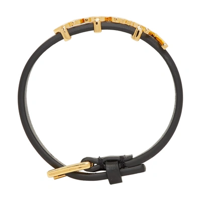 Shop Versace Black And Gold Leather Vintage Logo Bracelet In D41oh Gold