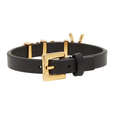 Shop Versace Black And Gold Leather Vintage Logo Bracelet In D41oh Gold