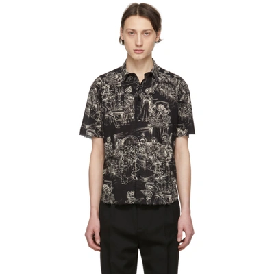 Shop Saint Laurent Black And Off-white Mexican Party Shirt In 1095noircra