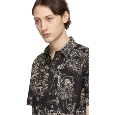 Shop Saint Laurent Black And Off-white Mexican Party Shirt In 1095noircra