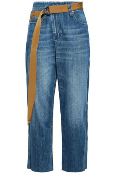 Shop Brunello Cucinelli Woman High-rise Straight-leg Jeans Mid Denim