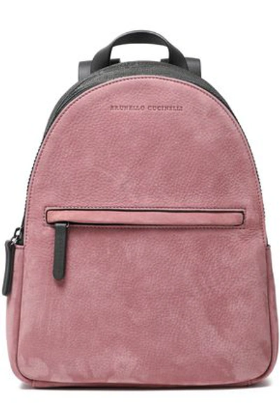 Shop Brunello Cucinelli Woman Bead-embellished Paneled Leather And Textured-suede Backpack Lavender