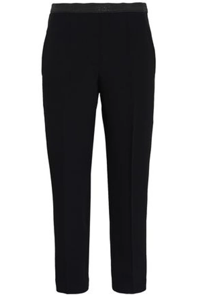 Shop Brunello Cucinelli Woman Cropped Bead-embellished Washed-crepe Slim-leg Pants Black
