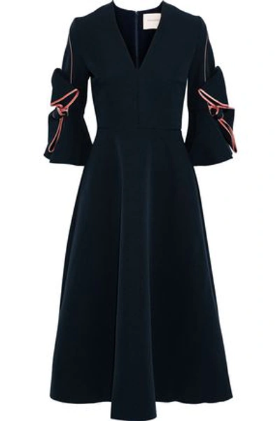 Shop Roksanda Lavete Bow-embellished Crepe Midi Dress In Midnight Blue