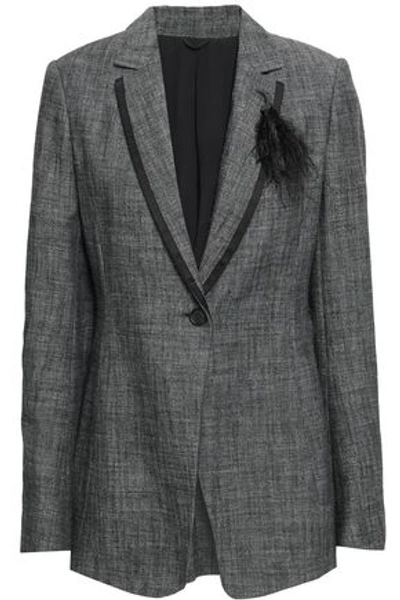 Shop Brunello Cucinelli Embellished Woven Blazer In Dark Gray