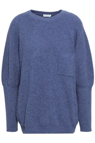 Shop Brunello Cucinelli Woman Ribbed Cashmere Sweater Indigo