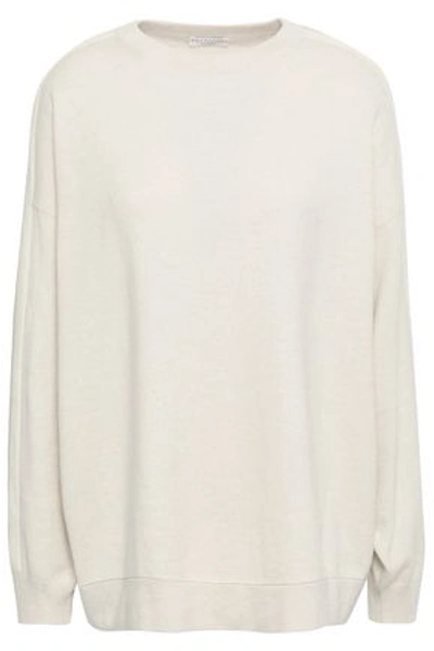 Shop Brunello Cucinelli Woman Bead-embellished Cashmere Sweater Off-white