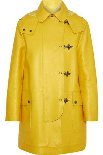 Shop Red Valentino Woman Leather Hooded Coat Yellow