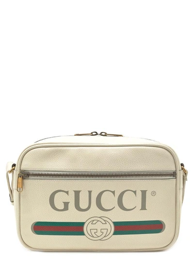 Shop Gucci Logo Print Crossbody Bag In White