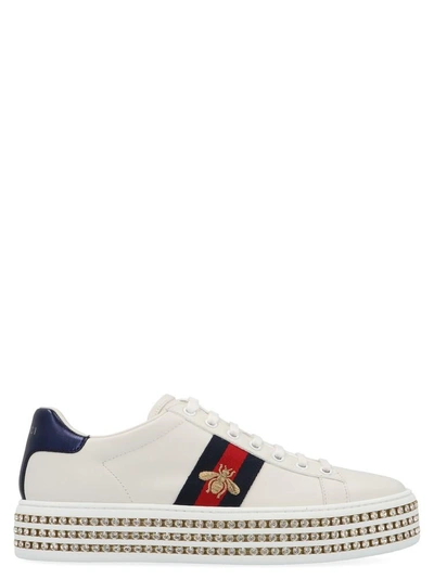 Shop Gucci Ace Crystal Studded Sneakers In White