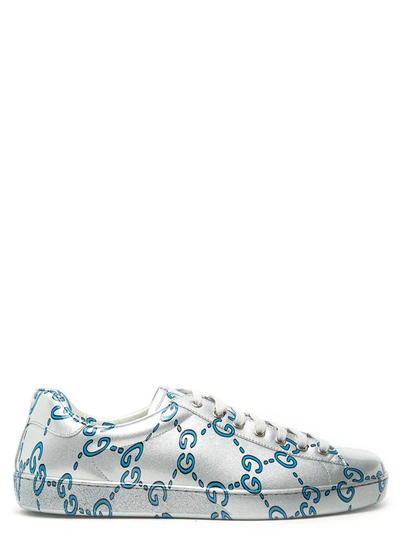 Shop Gucci Ace Gg Coated Leather Sneakers In Silver