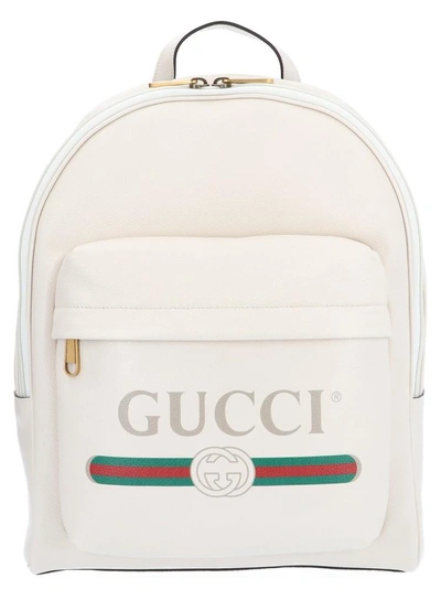 Shop Gucci Logo Printed Backpack In White