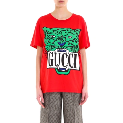 Shop Gucci Tiger Printed T In Red