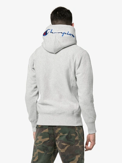 Shop Champion Logo Embroidered Hooded Jumper In Grey