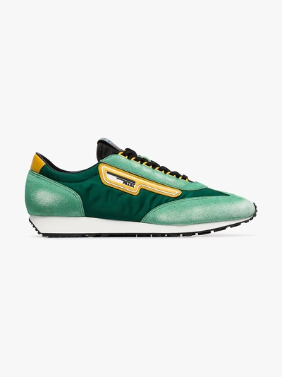 Shop Prada Green, Black And Yellow Milano 70 Suede And Mesh Sneakers In Mango
