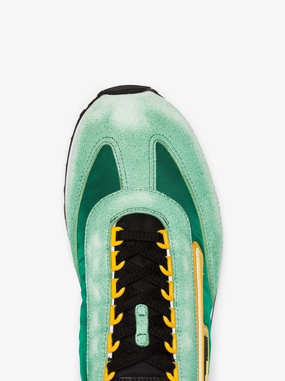 Shop Prada Green, Black And Yellow Milano 70 Suede And Mesh Sneakers In Mango