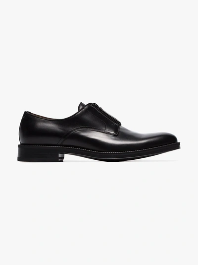 Shop Givenchy Black Rider Logo Leather Derby Shoes In 001 Black