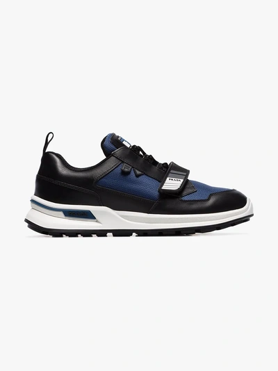 Shop Prada Blue And Black Work Leather Low Top Sneakers In Nero/inchiostro