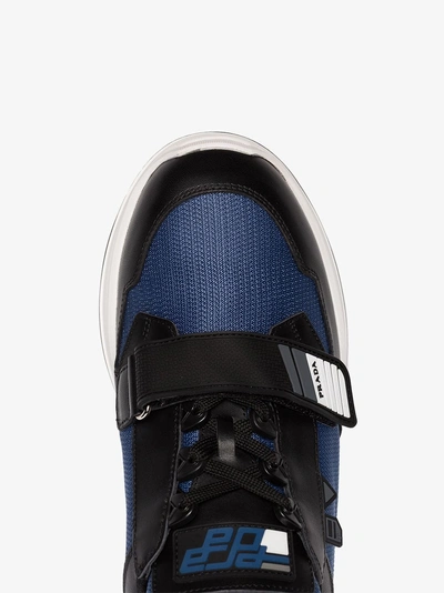 Shop Prada Blue And Black Work Leather Low Top Sneakers In Nero/inchiostro