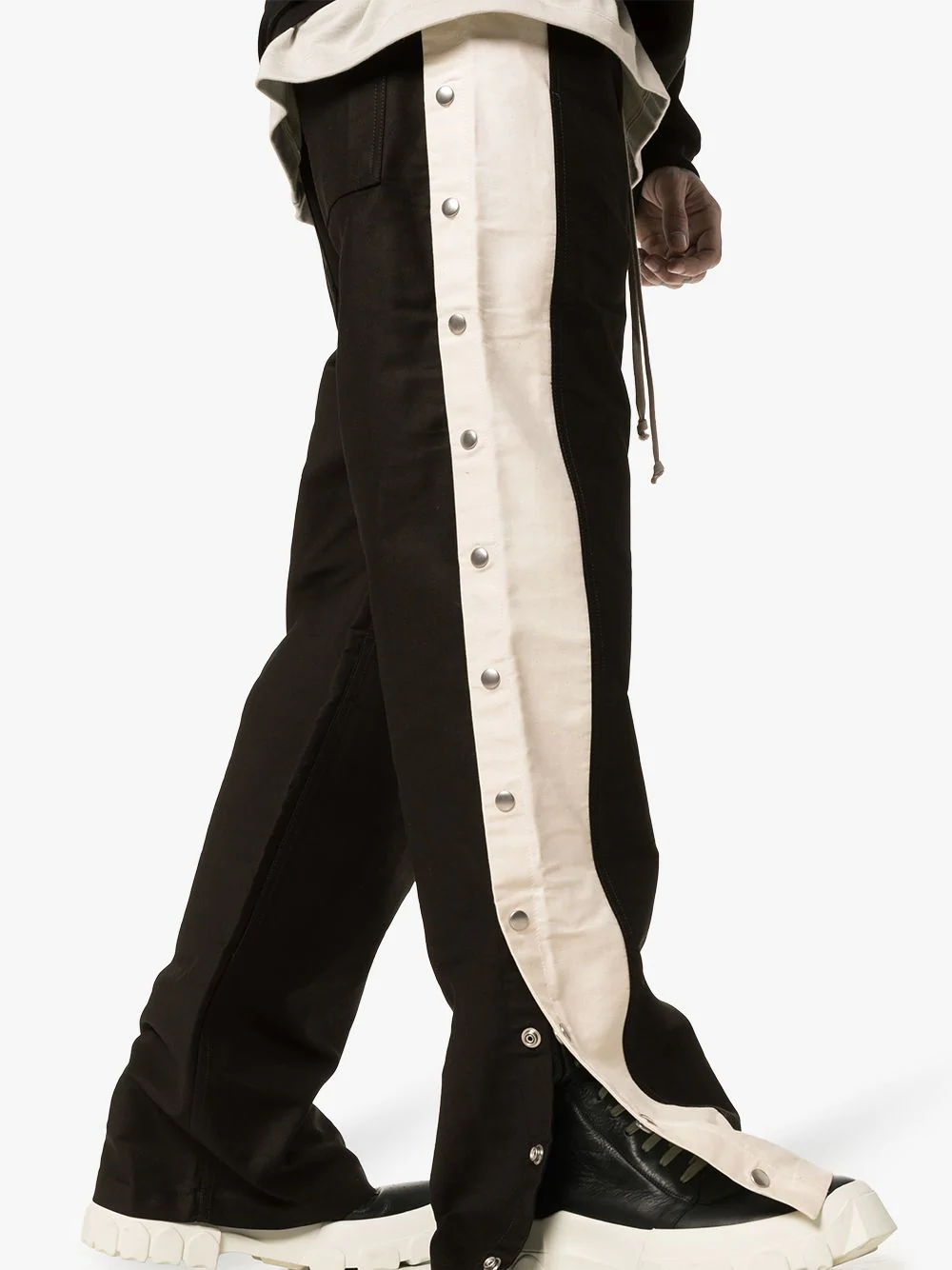 Rick Owens Drkshdw Contrast Stripe Button Side Cotton Track Pants In 0921 Black Natural | ModeSens