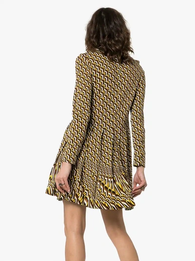 Shop Prada Printed Jersey Dress With Ruching In Green