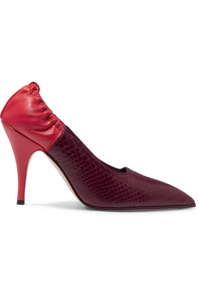 Shop Victoria Beckham Two-tone Watersnake And Leather Pumps In Burgundy