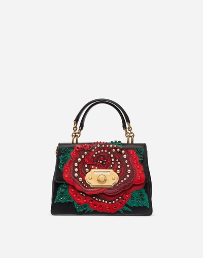 Shop Dolce & Gabbana Welcome Shoulder Bag In Calfskin And Appliqués In Black