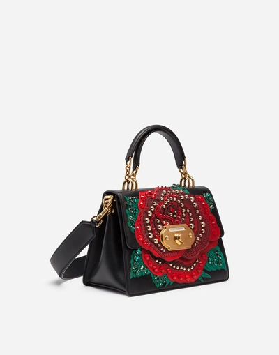 Shop Dolce & Gabbana Welcome Shoulder Bag In Calfskin And Appliqués In Black
