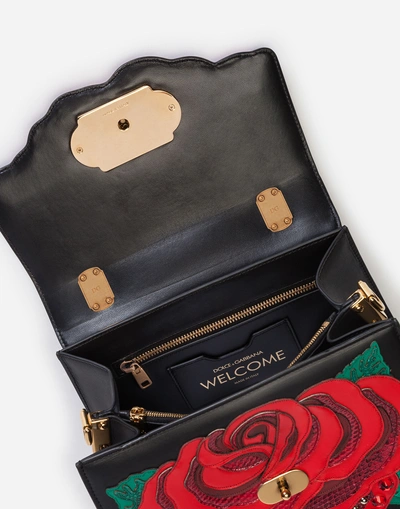 Shop Dolce & Gabbana Welcome Shoulder Bag In Calfskin And Appliqués In Black