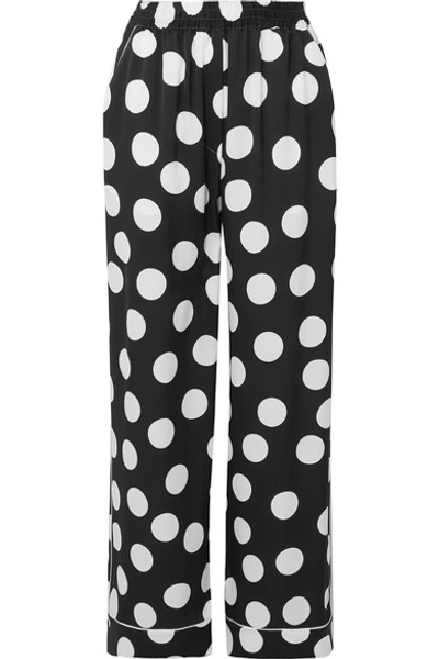 Shop Dolce & Gabbana Polka-dot Silk-blend Satin Wide-leg Pants In Black