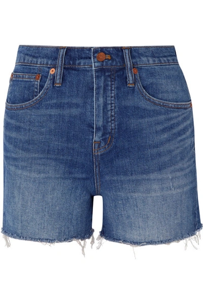 Shop Madewell Distressed Denim Shorts In Mid Denim