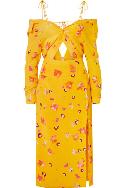 Shop Altuzarra Adele Cold-shoulder Cutout Floral-print Silk Crepe De Chine Midi Dress In Yellow