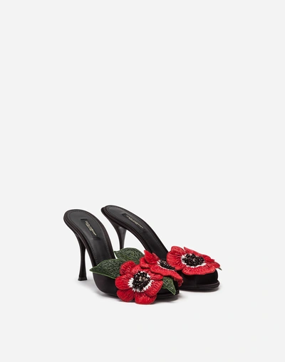 Shop Dolce & Gabbana Satin Mules With Embroidery In Black