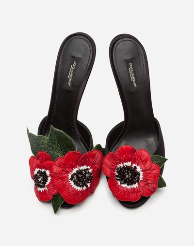 Shop Dolce & Gabbana Satin Mules With Embroidery In Black