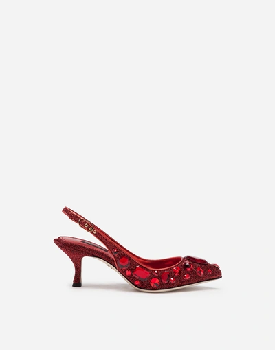 Shop Dolce & Gabbana Sling Backs In Soft Lurex With Embroidery In Red