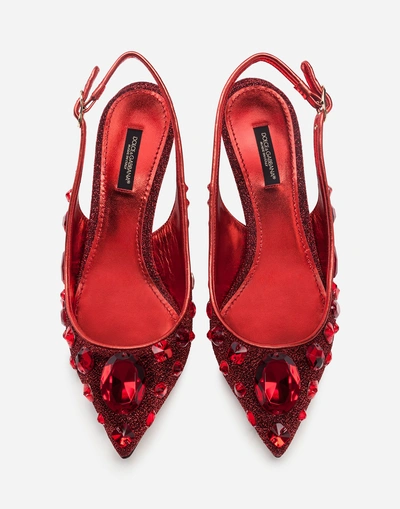 Shop Dolce & Gabbana Sling Backs In Soft Lurex With Embroidery In Red