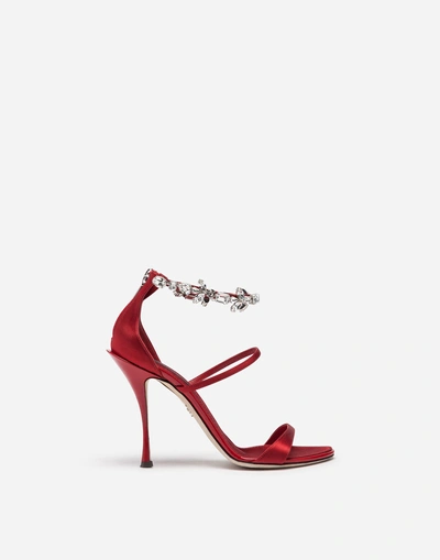 Shop Dolce & Gabbana Satin Sandals With Embroidery In Red