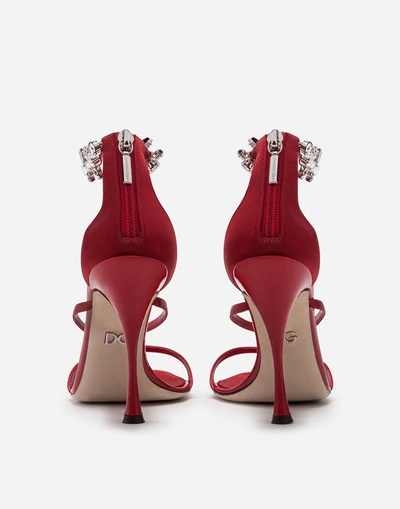 Shop Dolce & Gabbana Satin Sandals With Embroidery In Red