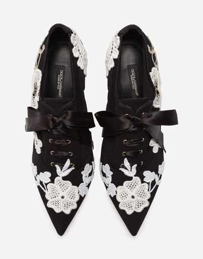 Shop Dolce & Gabbana Oxfords In Stretch Jersey With Macramé Embroidery In Black