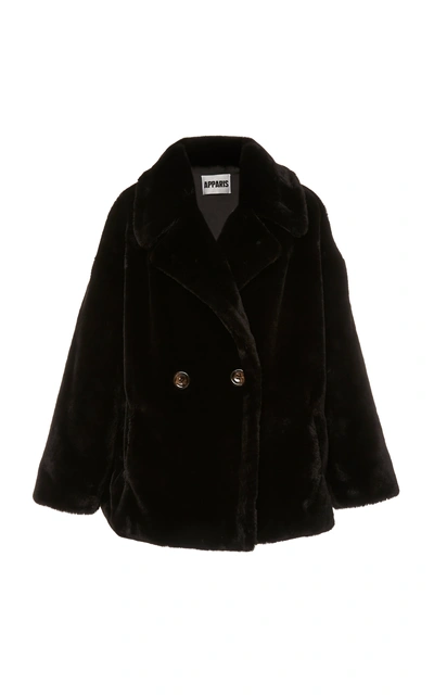 Shop Apparis Anais Collared Faux Fur Jacket In Black