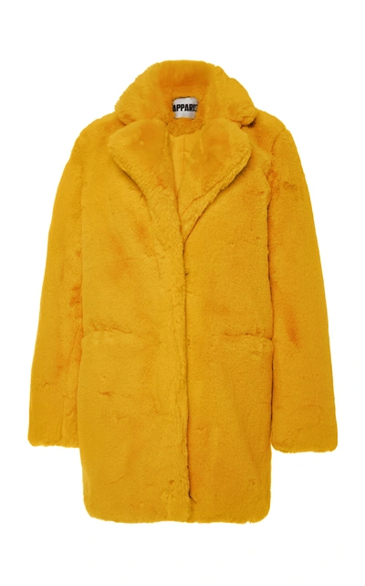 Shop Apparis Sophie Collared Faux Fur Coat In Yellow