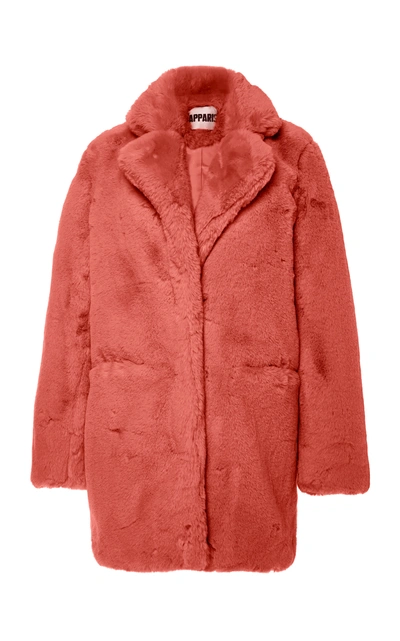 Shop Apparis Sophie Collared Faux Fur Coat In Coral