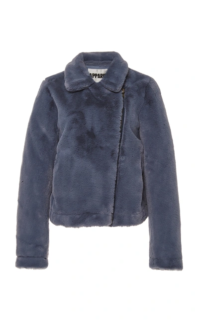 Shop Apparis Tukio Collared Faux Fur Bomber Jacket In Blue