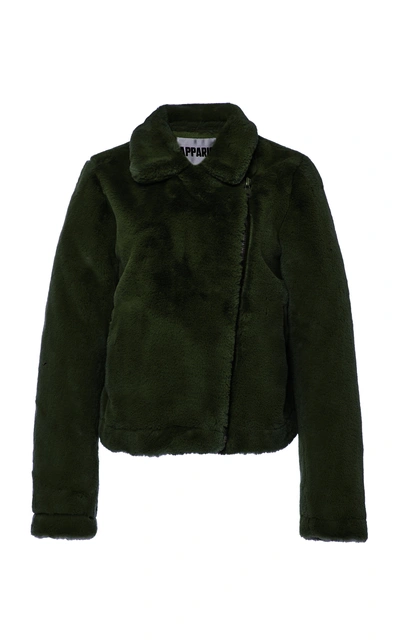 Shop Apparis Tukio Collared Faux Fur Bomber Jacket In Green